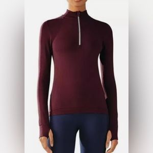 Tory Burch Sport Seamless Quarter-Zip Pullover Sweatshirt in Burgundy/XS/